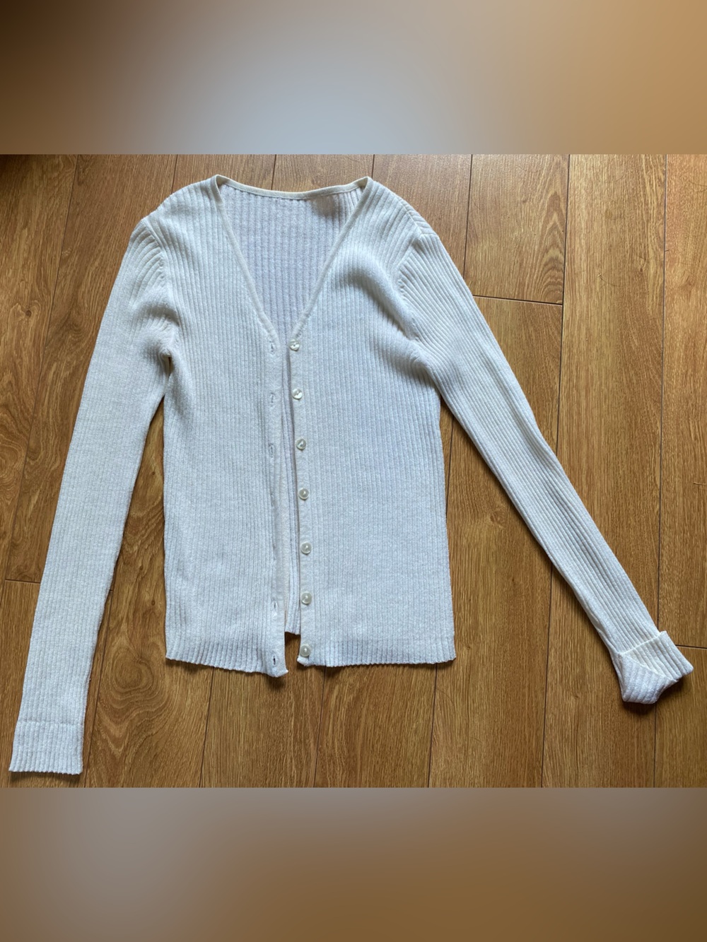 White Ribbed Button-Front Women’s Cardigan Sweater